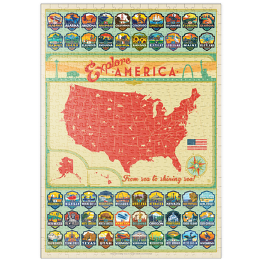 puzzleplate Explore America Map: 50 State Emblems, State Pride Vintage Poster 500 Puzzle