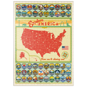 Darstellung des Puzzle Motivs Entdecke Amerika: 50 Staatswappen, Vintage Poster - Puzzleteile: 500