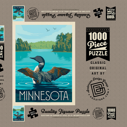Minnesota: Loon, Vintage Poster 1000 Puzzle Schachtel 3D Modell