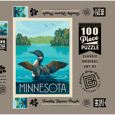 Minnesota: Loon, Vintage Poster 100 Puzzle Schachtel 3D Modell