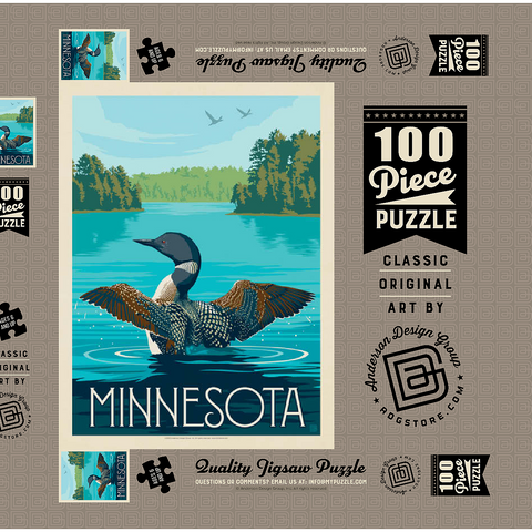 Minnesota: Loon, Vintage Poster 100 Puzzle Schachtel 3D Modell