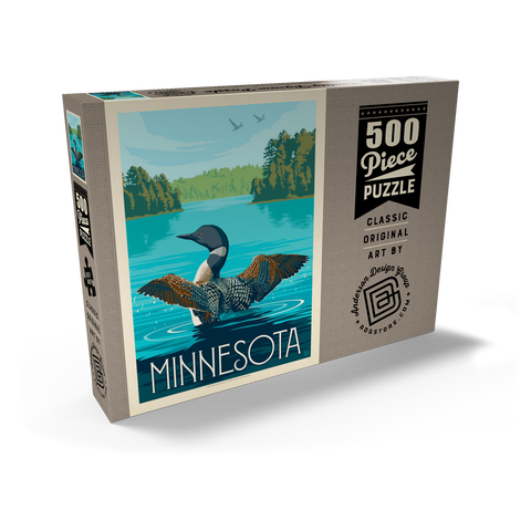 Minnesota: Loon, Vintage Poster 500 Puzzle Schachtel Ansicht2
