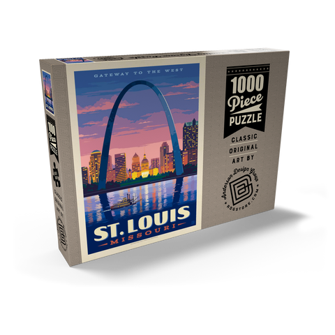 St. Louis, MO: Gateway Arch At Sunset, Vintage Poster 1000 Puzzle Schachtel Ansicht2