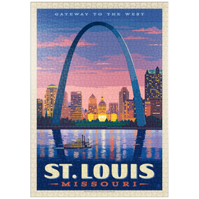 Darstellung des Puzzle Motivs St. Louis, MO: Gateway Arch bei Sonnenuntergang, Vintage Poster - Puzzleteile: 1000