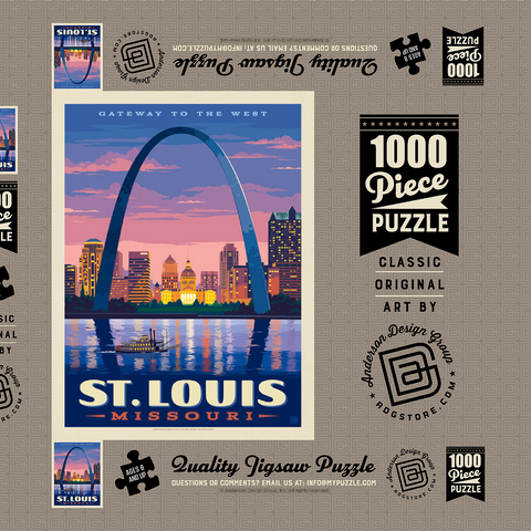 St. Louis, MO: Gateway Arch At Sunset, Vintage Poster 1000 Puzzle Schachtel 3D Modell