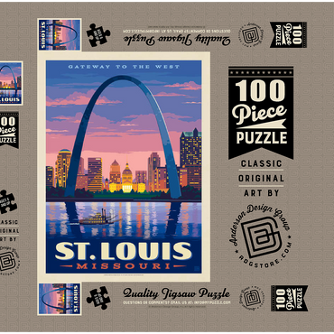St. Louis, MO: Gateway Arch At Sunset, Vintage Poster 100 Puzzle Schachtel 3D Modell