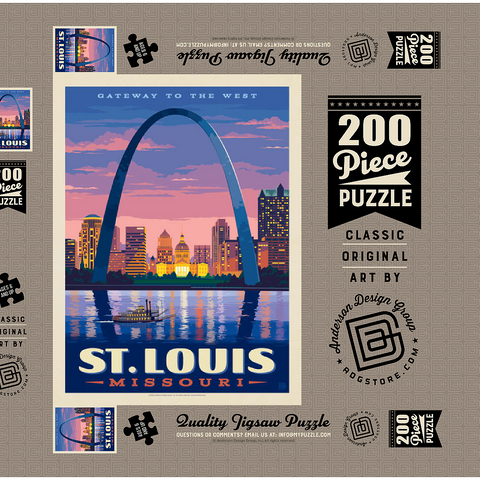 St. Louis, MO: Gateway Arch At Sunset, Vintage Poster 200 Puzzle Schachtel 3D Modell
