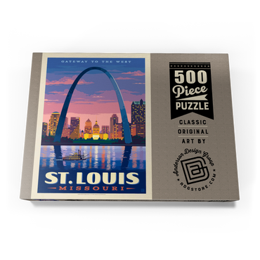 St. Louis, MO: Gateway Arch At Sunset, Vintage Poster 500 Puzzle Schachtel Ansicht3