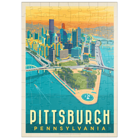 Darstellung des Puzzle Motivs Pittsburgh, PA: Ansicht aus der Vogelperspektive, Vintage Poster - Puzzleteile: 100