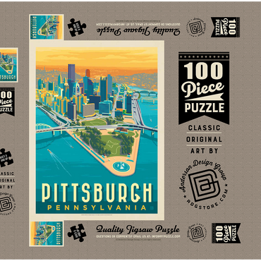 Pittsburgh, PA: Bird's Eye View, Vintage Poster 100 Puzzle Schachtel 3D Modell