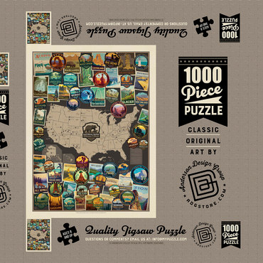 63-Image National Parks Collage Map, Vintage Poster 1000 Puzzle Schachtel 3D Modell