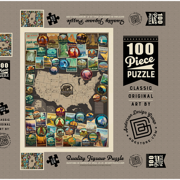 63-Image National Parks Collage Map, Vintage Poster 100 Puzzle Schachtel 3D Modell