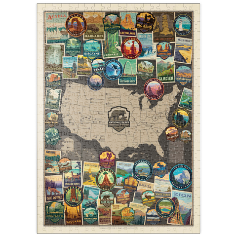 puzzleplate 63-Image National Parks Collage Map, Vintage Poster 500 Puzzle