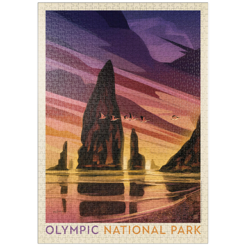 puzzleplate Olympic National Park: Pelican Sunset, Vintage Poster 1000 Puzzle