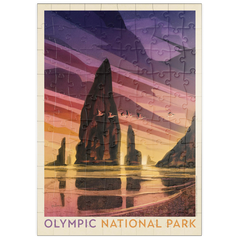 puzzleplate Olympic National Park: Pelican Sunset, Vintage Poster 100 Puzzle