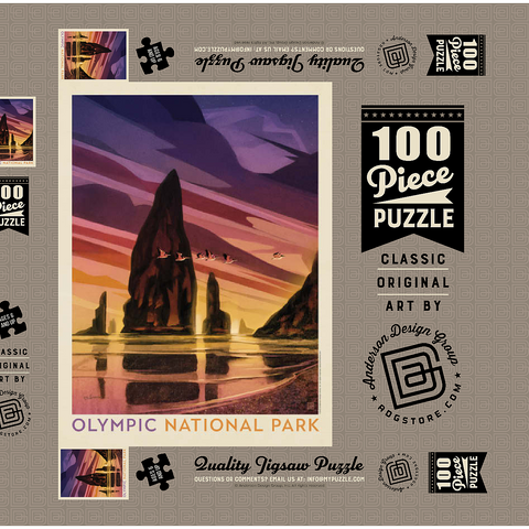 Olympic National Park: Pelican Sunset, Vintage Poster 100 Puzzle Schachtel 3D Modell