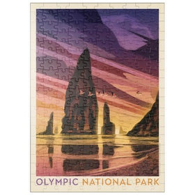 Darstellung des Puzzle Motivs Olympic National Park: Pelikan-Sonnenuntergang, Vintage Poster - Puzzleteile: 200