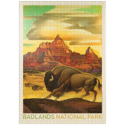 puzzleplate Badlands National Park: Rumbling Herd, Vintage Poster 1000 Puzzle