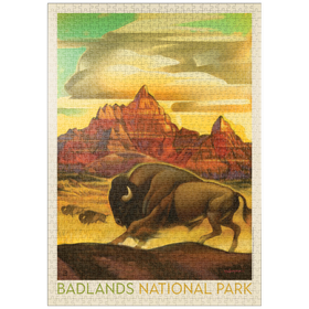 Darstellung des Puzzle Motivs Badlands National Park: Rumbling Herd, Vintage Poster - Puzzleteile: 1000