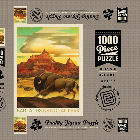 Badlands National Park: Rumbling Herd, Vintage Poster 1000 Puzzle Schachtel 3D Modell