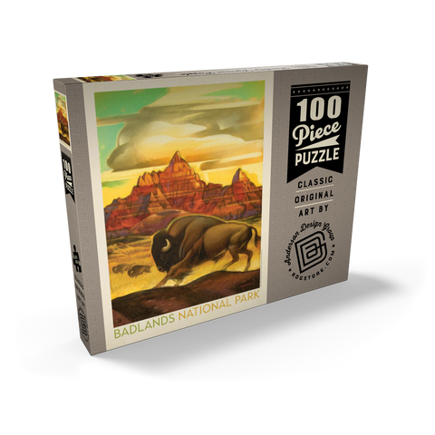 Badlands National Park: Rumbling Herd, Vintage Poster 100 Puzzle Schachtel Ansicht2