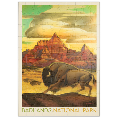 puzzleplate Badlands National Park: Rumbling Herd, Vintage Poster 100 Puzzle