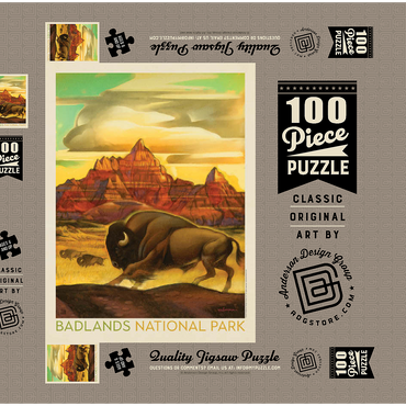 Badlands National Park: Rumbling Herd, Vintage Poster 100 Puzzle Schachtel 3D Modell