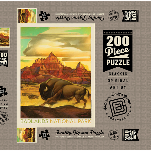 Badlands National Park: Rumbling Herd, Vintage Poster 200 Puzzle Schachtel 3D Modell