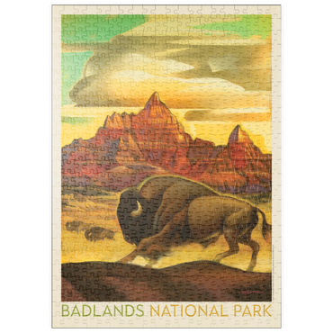 puzzleplate Badlands National Park: Rumbling Herd, Vintage Poster 500 Puzzle