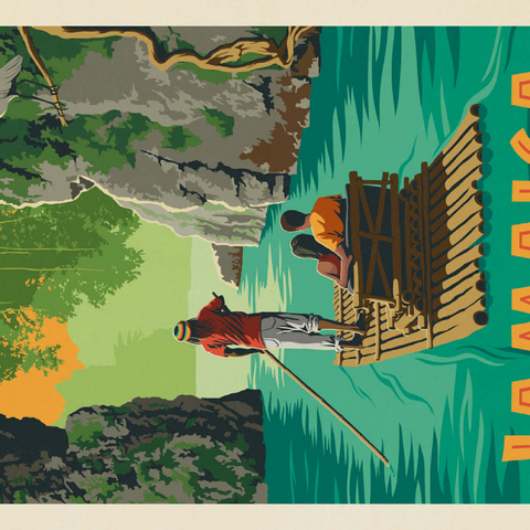 Jamaica: Rafting in Paradise, Vintage Poster 100 Puzzle 3D Modell