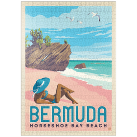 Darstellung des Puzzle Motivs Bermuda: Horseshoe Bay Beach, Vintage Poster - Puzzleteile: 1000