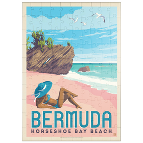Darstellung des Puzzle Motivs Bermuda: Horseshoe Bay Beach, Vintage Poster - Puzzleteile: 100