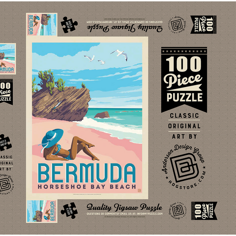Bermuda: Horseshoe Bay Beach, Vintage Poster 100 Puzzle Schachtel 3D Modell