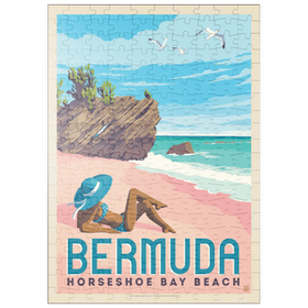 Darstellung des Puzzle Motivs Bermuda: Horseshoe Bay Beach, Vintage Poster - Puzzleteile: 200