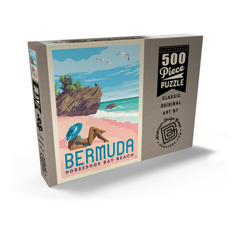 Bermuda: Horseshoe Bay Beach, Vintage Poster 500 Puzzle Schachtel Ansicht2