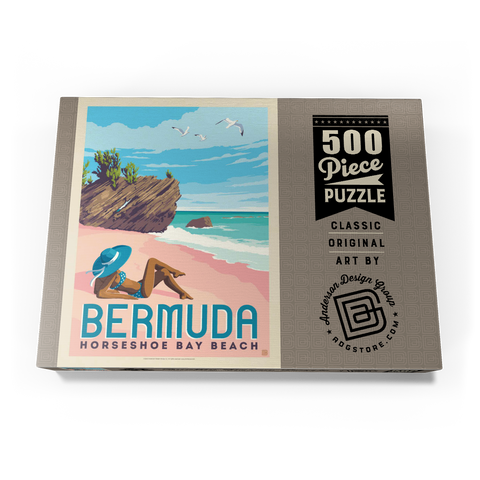 Bermuda: Horseshoe Bay Beach, Vintage Poster 500 Puzzle Schachtel Ansicht3