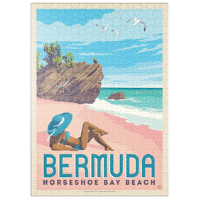 Darstellung des Puzzle Motivs Bermuda: Horseshoe Bay Beach, Vintage Poster - Puzzleteile: 500