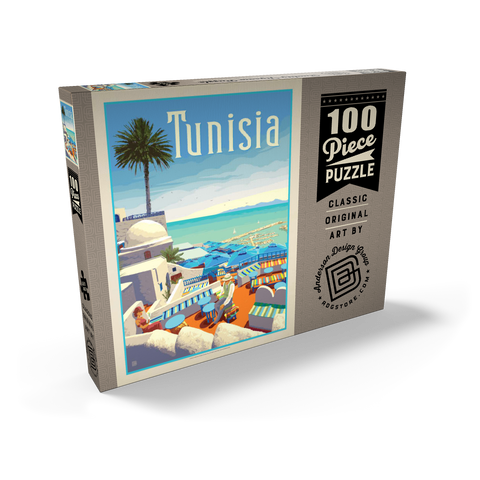 Tunesien: Eine Reise durch Geschichte und Schönheit, Vintage Poster 100 Puzzle Schachtel Ansicht2