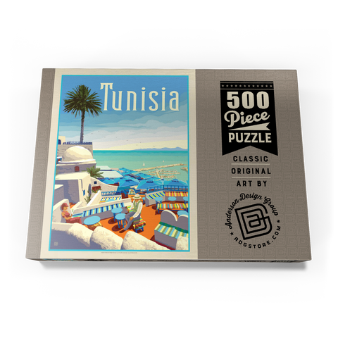 Tunesien: Eine Reise durch Geschichte und Schönheit, Vintage Poster 500 Puzzle Schachtel Ansicht3