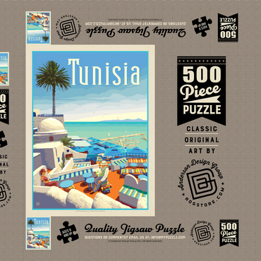 Tunesien: Eine Reise durch Geschichte und Schönheit, Vintage Poster 500 Puzzle Schachtel 3D Modell