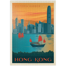 Darstellung des Puzzle Motivs China: Hong Kong, Victoria Harbor, Vintage Poster - Puzzleteile: 1000
