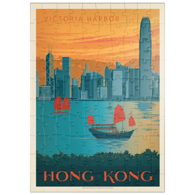 Darstellung des Puzzle Motivs China: Hong Kong, Victoria Harbor, Vintage Poster - Puzzleteile: 100