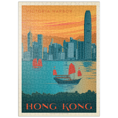 puzzleplate China: Hong Kong, Victoria Harbor, Vintage Poster 500 Puzzle
