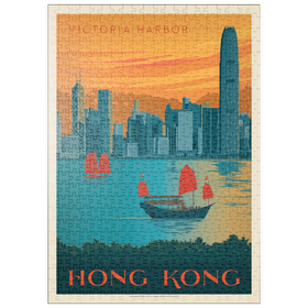 Darstellung des Puzzle Motivs China: Hong Kong, Victoria Harbor, Vintage Poster - Puzzleteile: 500