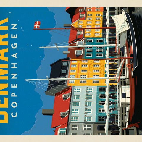 Denmark: Copenhagen, Vintage Poster 100 Puzzle 3D Modell