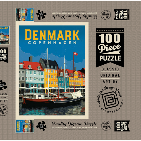 Denmark: Copenhagen, Vintage Poster 100 Puzzle Schachtel 3D Modell