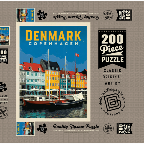 Denmark: Copenhagen, Vintage Poster 200 Puzzle Schachtel 3D Modell