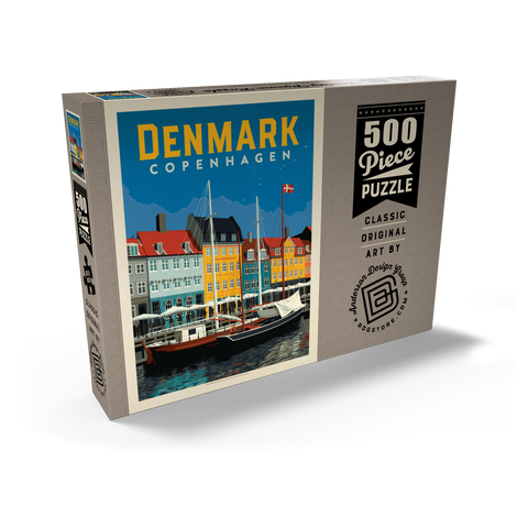 Denmark: Copenhagen, Vintage Poster 500 Puzzle Schachtel Ansicht2