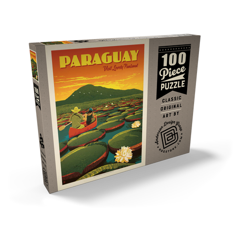 Paraguay: Giant Lily Pads, Vintage Poster 100 Puzzle Schachtel Ansicht2