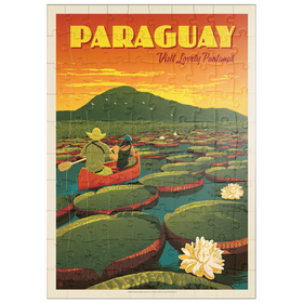 Darstellung des Puzzle Motivs Paraguay: Riesige Seerosenblätter, Vintage Poster - Puzzleteile: 100
